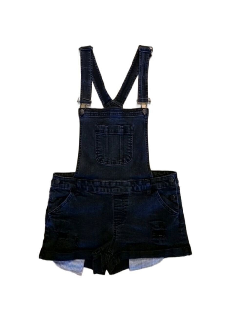 Wax Jean Distressed Black Denim Short Overalls Y2K Shortalls Size Medium